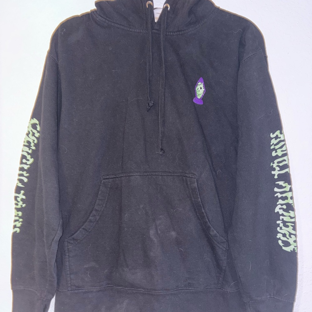 Men's Black Hoodie with Purple and Green Accents